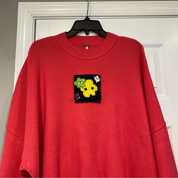 Free People Easy Street Tunic Mock Neck Pullover Sweater Oversized XS Pink Patch - Picture 2 of 15